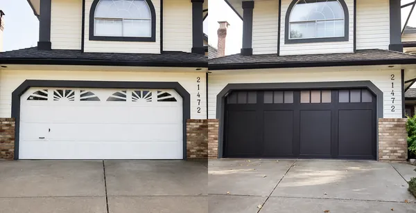 Homeowner came to us wanting to install a modern garage door. The consultation resulted in choosing the clean lined design of this Coachman 