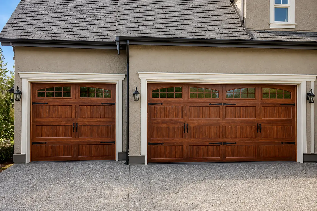 The finished two-car Clopay carriage-house door at Henry and Lisa's