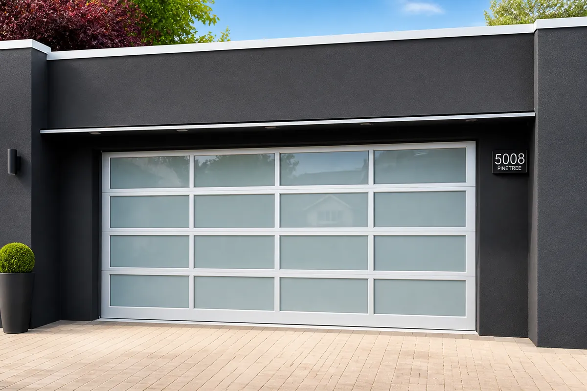 The finished full-view glass garage door on the West Vancouver renovation