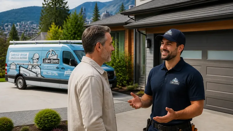 A J.Mac technician talking a homeowner through the work